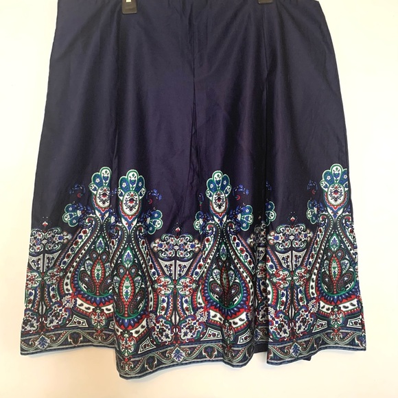 Talbots High Waist Damask Paisley Hem Pleated Aline Skirt 16 P Navy - Picture 9 of 13